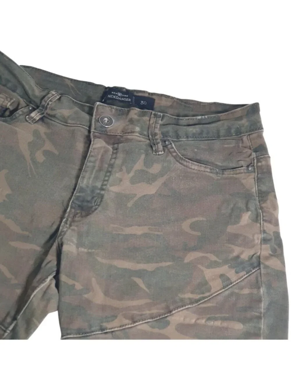 NickDanger Camo Cargo Shorts Mens Size 30 Woodland Print Cotton Spandex Stitch - Picture 5 of 11